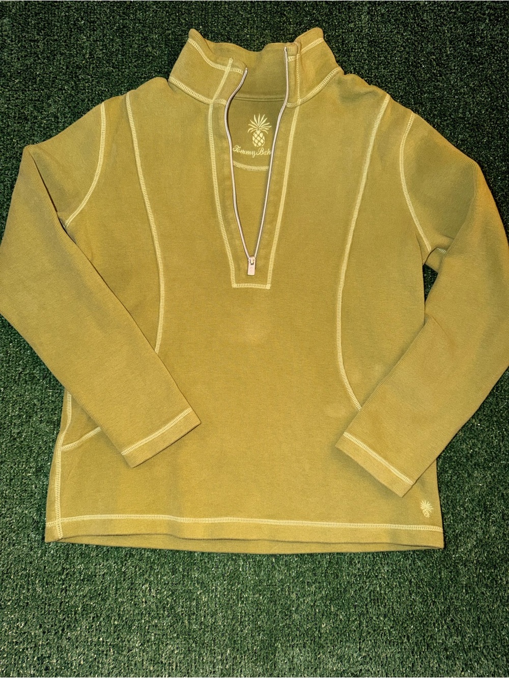 Tommy Bahama Aruba Stretch Cotton Half-Zip shirt Pullover Sage Womens Sz M